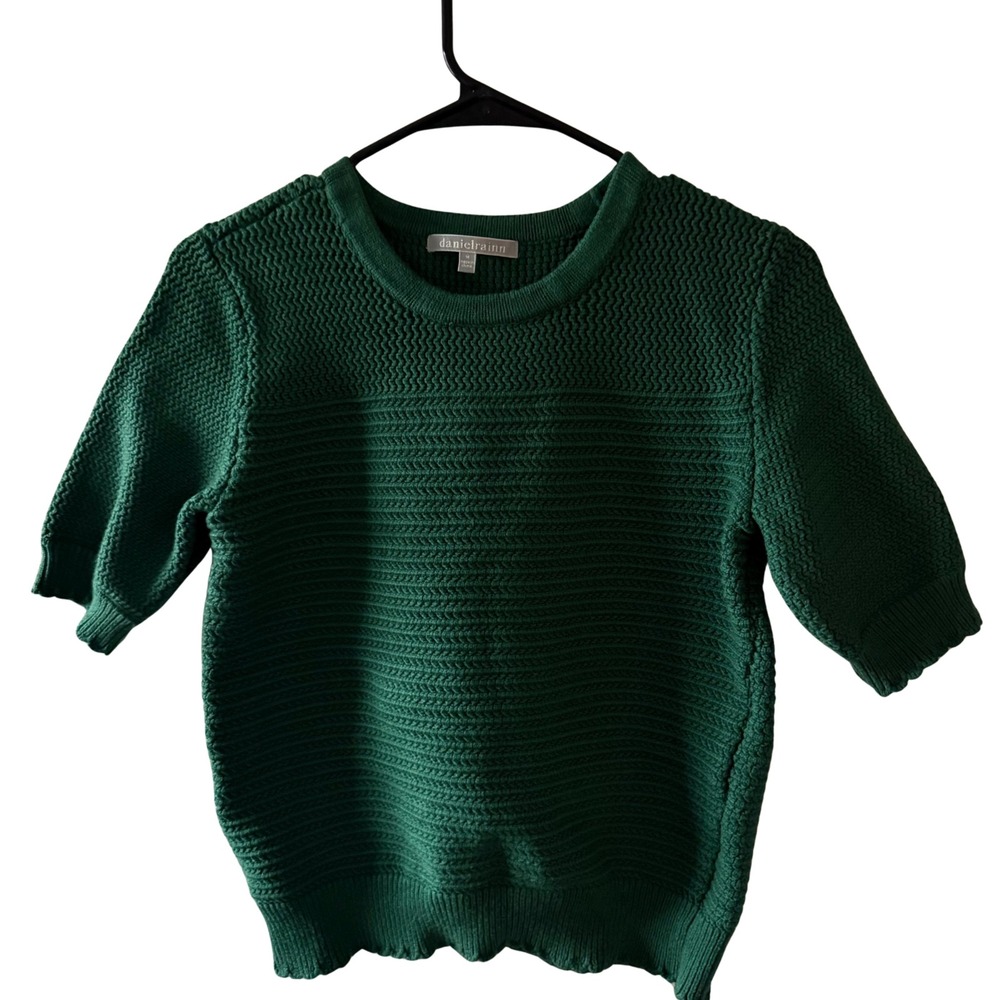 Daniel Rainn Womens Forest Green Short Sleeve Textured Knit Sweater Top D70762 M